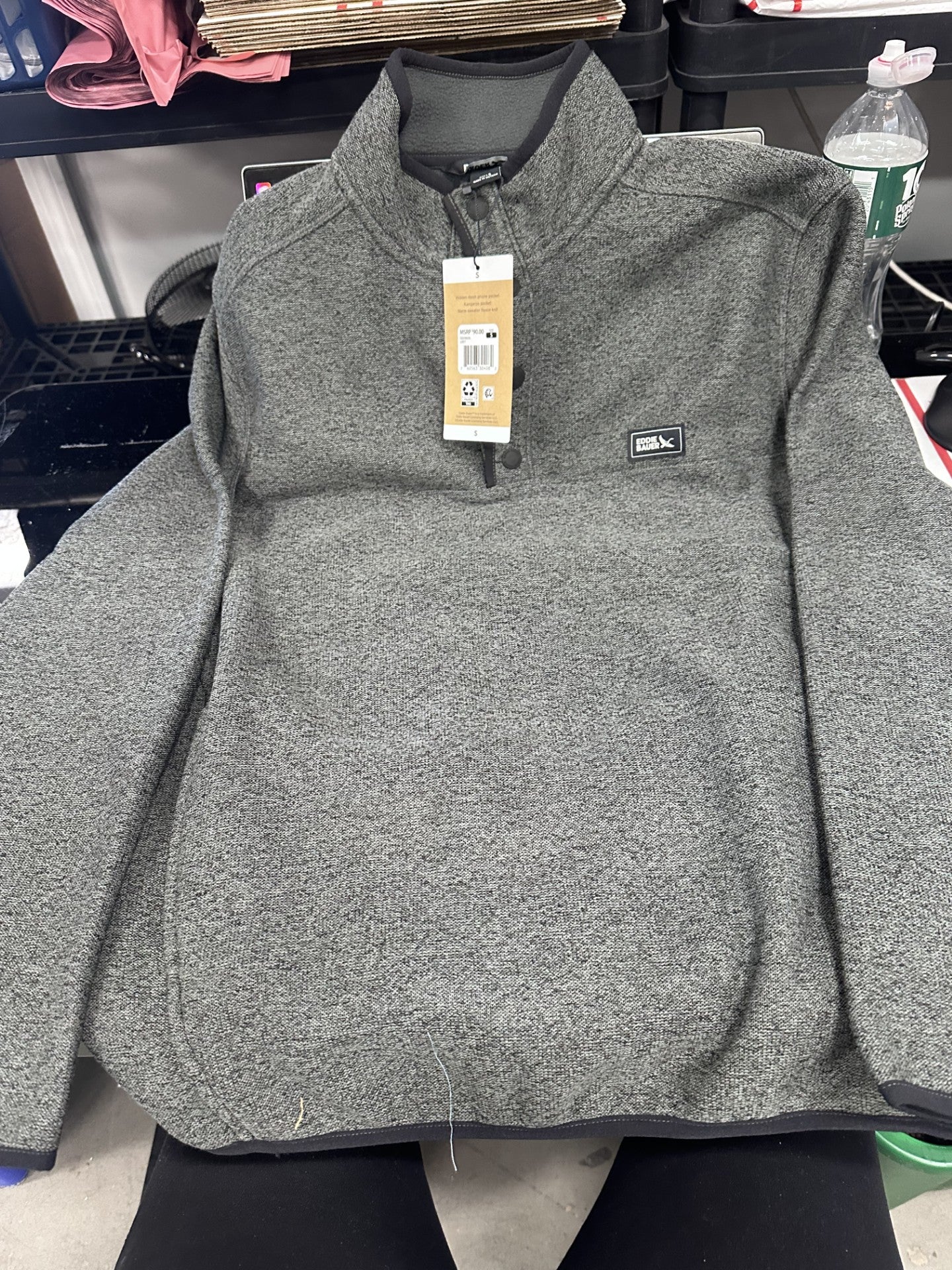 Eddie Bauer Sweater Fleece Quarter Zip Grey Size Small